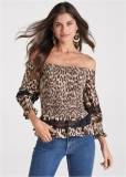 Venus Sand Dune Linen Cheetah Top in Brown Multi Venus Sand Dune Linen Cheetah Top in Brown Multi