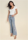 Venus Floral Applique Wide Leg Jeans in Light Wash Venus Floral Applique Wide Leg Jeans in Light Wash