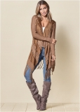 Venus VENUS | Faux-Suede Fringe Cardigan in Raw Umber Venus VENUS | Faux-Suede Fringe Cardigan in Raw Umber
