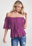 Venus Lace Off-The-Shoulder Top in Purple Venus Lace Off-The-Shoulder Top in Purple