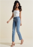 Venus Elastic Waist Straight Jeans in Acid Wash Venus Elastic Waist Straight Jeans in Acid Wash