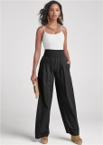 Venus Black SMOCKED WAIST WIDE LEG PANTS Venus Black SMOCKED WAIST WIDE LEG PANTS