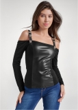 Venus Faux Leather Buckle Detail Top in Black Venus Faux Leather Buckle Detail Top in Black
