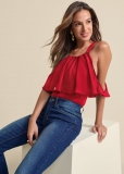 Venus Cold-Shoulder Overlay Top in Red Venus Cold-Shoulder Overlay Top in Red