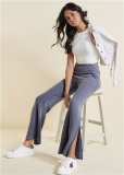 Venus Washed Slit Flare Leg Pants in Dark Blue Venus Washed Slit Flare Leg Pants in Dark Blue