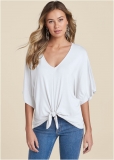 Venus Knot Twist V-Neck Tee in White Venus Knot Twist V-Neck Tee in White
