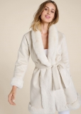 Venus Faux-Fur Trim Coat in Off White Venus Faux-Fur Trim Coat in Off White