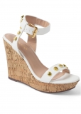 Venus Studded Leather Cork Wedges in White Venus Studded Leather Cork Wedges in White