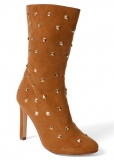 Venus Faux-Suede Studded Boots in Cognac Venus Faux-Suede Studded Boots in Cognac