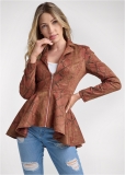 Venus Faux-Suede High-Low Jacket in Tan Multi Venus Faux-Suede High-Low Jacket in Tan Multi
