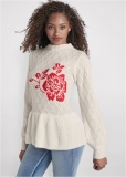 Venus VENUS | Rose Detail Peplum Sweater in Off White & Red Venus VENUS | Rose Detail Peplum Sweater in Off White & Red