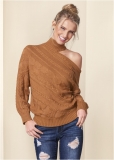 Venus VENUS | One-Shoulder Turtleneck Sweater in Brown Venus VENUS | One-Shoulder Turtleneck Sweater in Brown