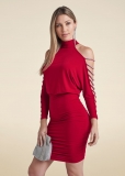 Venus Embellished Cold-Shoulder Dress - Red Venus Embellished Cold-Shoulder Dress - Red
