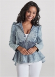 Venus Smocked Peplum Jean Jacket in Cool Wash Venus Smocked Peplum Jean Jacket in Cool Wash