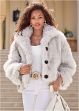 Venus Faux-Fur Button Coat in White Venus Faux-Fur Button Coat in White
