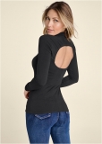 Venus Back Cutout Casual Top in Black Venus Back Cutout Casual Top in Black