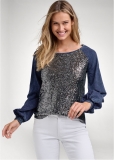 Venus Washed Sequin Lounge Top in Blue & Silver Venus Washed Sequin Lounge Top in Blue & Silver