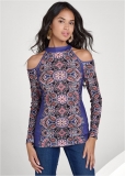 Venus Paisley Cold-Shoulder Top in Blue Multi Venus Paisley Cold-Shoulder Top in Blue Multi