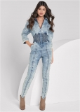 Venus Acid Wash Smocked Jumpsuit in Cool Wash Venus Acid Wash Smocked Jumpsuit in Cool Wash