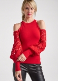 Venus VENUS | Cold-Shoulder Lace Sweater in Red Venus VENUS | Cold-Shoulder Lace Sweater in Red