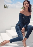 Venus Off-The-Shoulder Denim Jumpsuit in Dark Wash Venus Off-The-Shoulder Denim Jumpsuit in Dark Wash