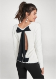 Venus VENUS | Bow Detail Open Back Sweater in Off White Venus VENUS | Bow Detail Open Back Sweater in Off White