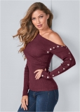 Venus VENUS | Snap Detail Sweater in Wine Venus VENUS | Snap Detail Sweater in Wine