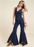 Venus Flared Denim Jumpsuit in Dark Wash Venus Flared Denim Jumpsuit in Dark Wash