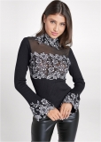 Venus VENUS | Floral Applique Sweater in Black & White Venus VENUS | Floral Applique Sweater in Black & White