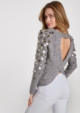 Venus VENUS | Open Back Paillette Sweater in Grey Venus VENUS | Open Back Paillette Sweater in Grey