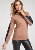 Venus VENUS | Two Tone Turtleneck in Tan Multi Venus VENUS | Two Tone Turtleneck in Tan Multi