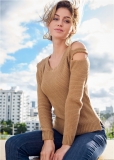Venus VENUS | Cutout Sleeve Sweater in Light Brown Venus VENUS | Cutout Sleeve Sweater in Light Brown