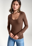 Venus Casual Long Sleeve Top in Dark Brown Venus Casual Long Sleeve Top in Dark Brown