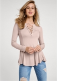 Venus Strappy Neckline Casual Top in Taupe Venus Strappy Neckline Casual Top in Taupe