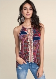 Venus Paisley Print Tassel Top in Red Multi Venus Paisley Print Tassel Top in Red Multi