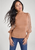 Venus VENUS | Lace Balloon Sleeve Sweater in Tan Venus VENUS | Lace Balloon Sleeve Sweater in Tan