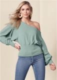 Venus Off-Shoulder Sweatshirt in Blue Surf Venus Off-Shoulder Sweatshirt in Blue Surf