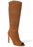 Venus Peep Toe Perforated Boots in Cognac Venus Peep Toe Perforated Boots in Cognac