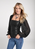 Venus Faux-Leather Mesh Top in Black Venus Faux-Leather Mesh Top in Black