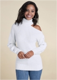 Venus VENUS | Cutout Shoulder Turtleneck in White Venus VENUS | Cutout Shoulder Turtleneck in White