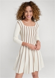 Venus A-Line Sweater Dress - White & Brown Venus A-Line Sweater Dress - White & Brown