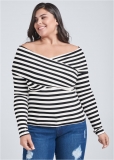 Venus Plus Size Stripe Off-The-Shoulder Top Venus Plus Size Stripe Off-The-Shoulder Top