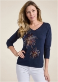 Venus Plus Size Sequin Fireworks Sweater in Navy Venus Plus Size Sequin Fireworks Sweater in Navy