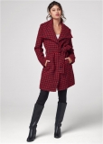Venus Belted Houndstooth Coat in Red & Black Venus Belted Houndstooth Coat in Red & Black