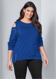 Venus Plus Size Cold-Shoulder Sweatshirt in Blue Venus Plus Size Cold-Shoulder Sweatshirt in Blue