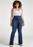 Venus Plus Size Pintuck Semi-Flare Jeans in Dark Wash Venus Plus Size Pintuck Semi-Flare Jeans in Dark Wash