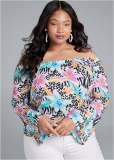 Venus Plus Size Flare Sleeve Printed Top Venus Plus Size Flare Sleeve Printed Top