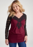 Venus Plus Size Lace Detail Ruched Top Venus Plus Size Lace Detail Ruched Top