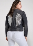 Venus Sequin Wing Jean Jacket in Black Denim Venus Sequin Wing Jean Jacket in Black Denim