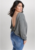 Venus Plus Size Drop-Back Pearl Sweatshirt in Heather Grey Venus Plus Size Drop-Back Pearl Sweatshirt in Heather Grey